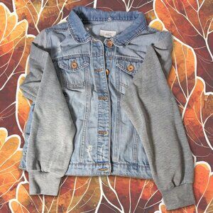 Ci Sono Size L (marked XL) Denim Jacket with Grey Knit Sleeves